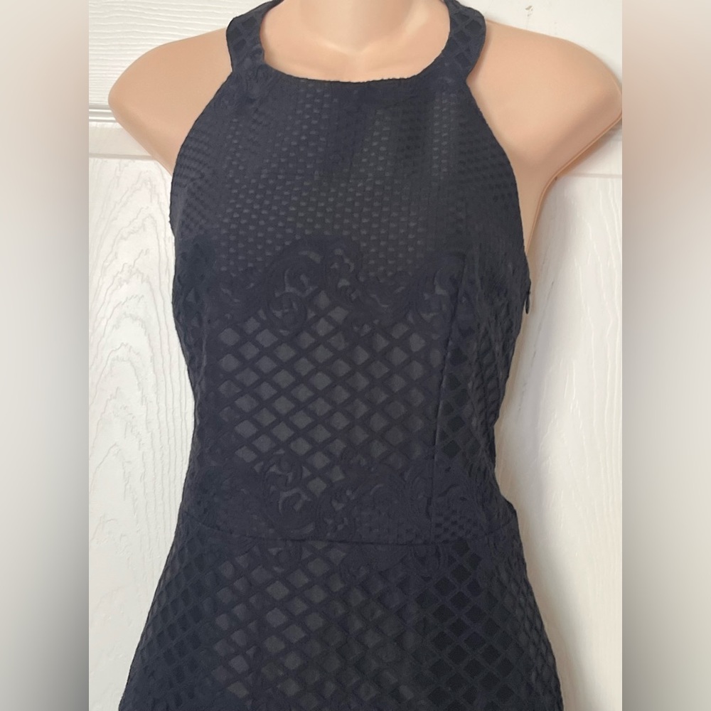 Parker Women’s Black Leona Halter Embroidered Skater Fit Flare Dress Open Back L - Picture 12 of 13